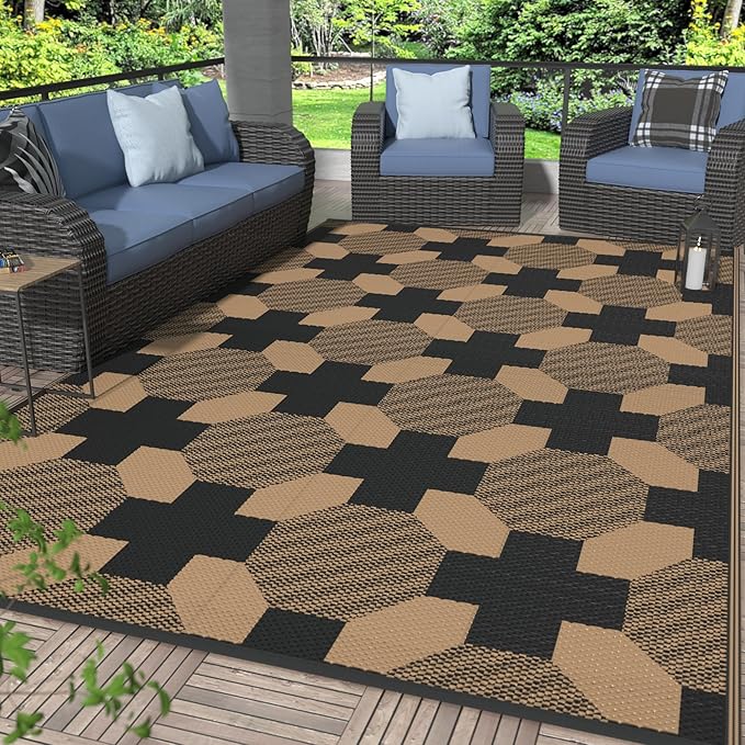 GENIMO Outdoor Rug for Patio Clearance, 6'x9' Reversible Geometric Pl...