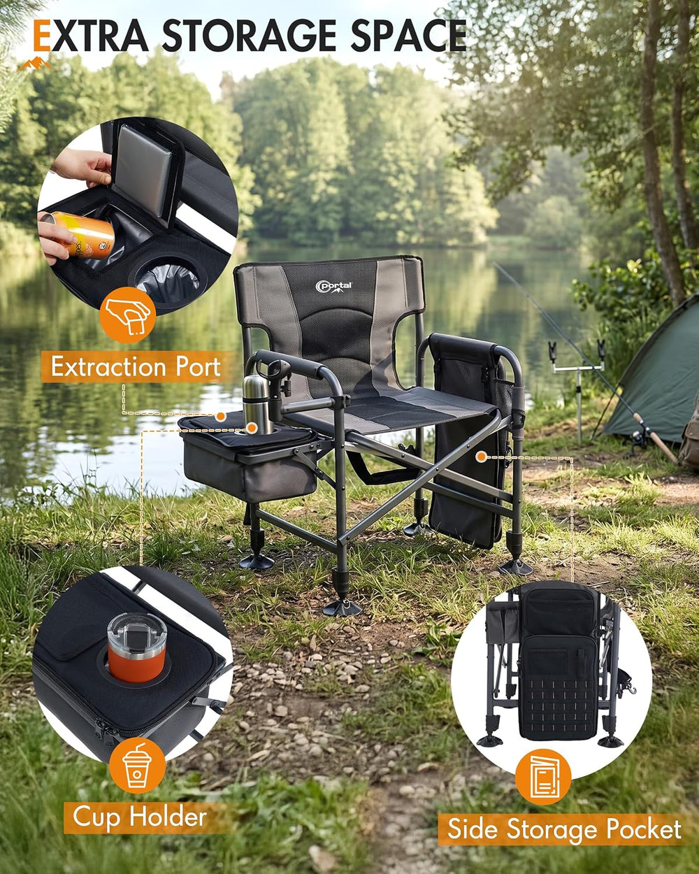 Portal Fishing Chair with Rod Holder,Folding Camping Chair