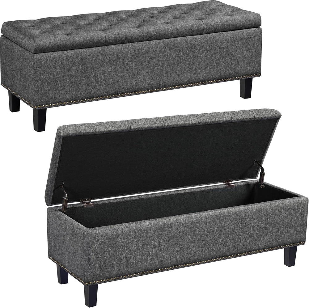 Yaheetech 49in Square Storage Ottoman Coffee Table with Nailhead, Dark Gray