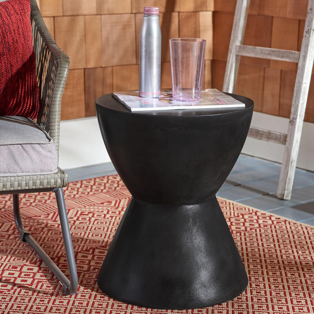 SAFAVIEH Outdoor - Athena Accent Stool - Black Concrete - Sculptural Drum Des...