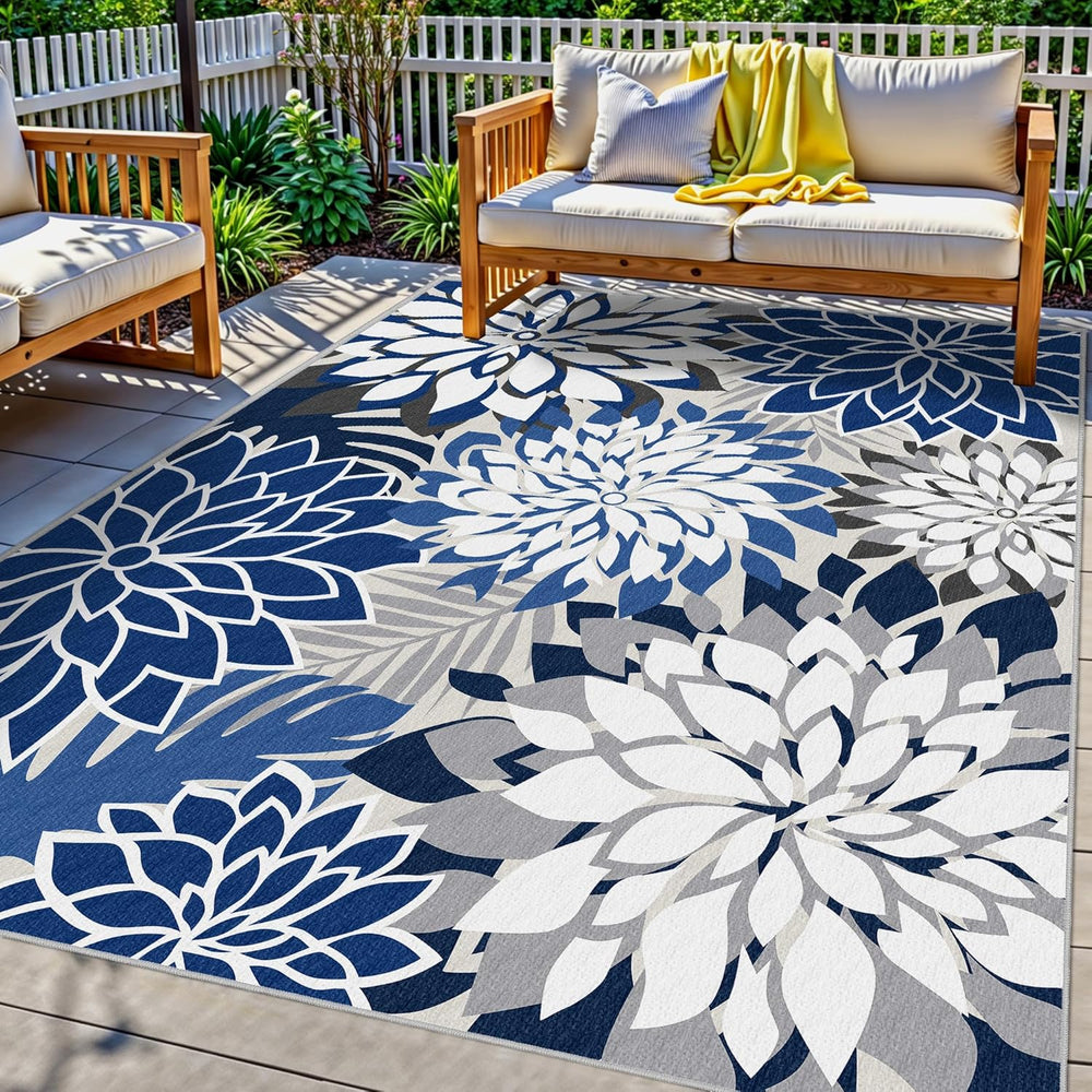 Arenarug Outdoor Rug Waterproof, Washable Patio Rug for Deck, 8x10, Blue