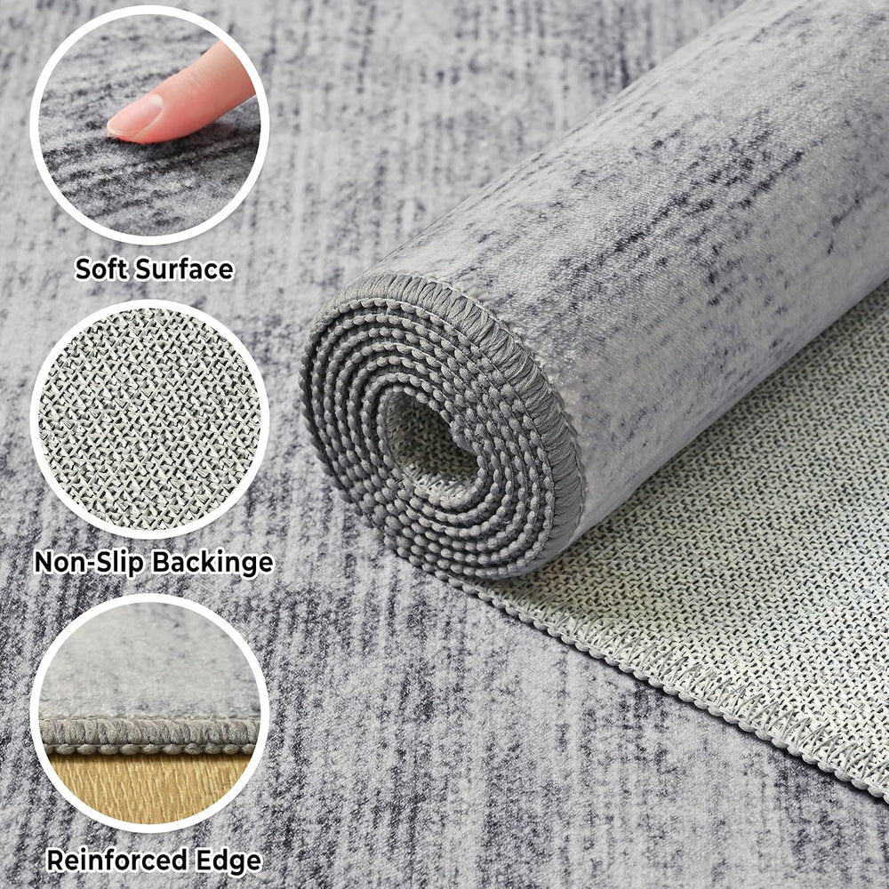 Toneed Washable 5x7 Grey Area Rug with Non-Slip Backing for Living Room