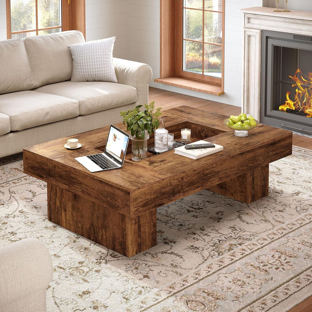 LVB 47"X31" Large Rectangle Wood Coffee Table for Living Room Rusti...