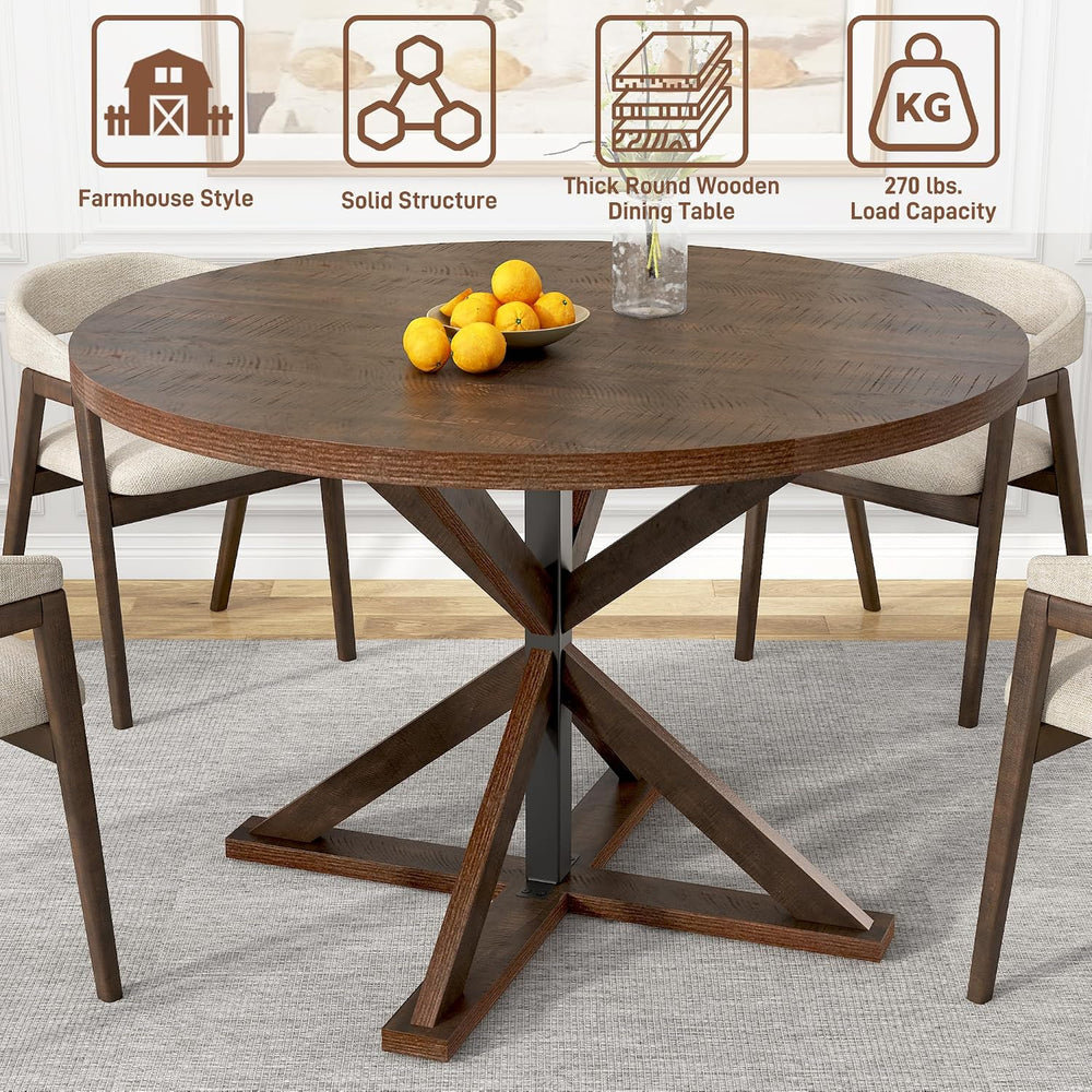 jiteentarou Round Wood Dining Table for Kitchen,Dining Room,Living Room,Farmh...