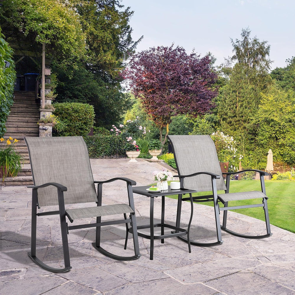Shintenchi 3 Piece Rocking Bistro Set, Outdoor Furniture with Rocker Chairs a...