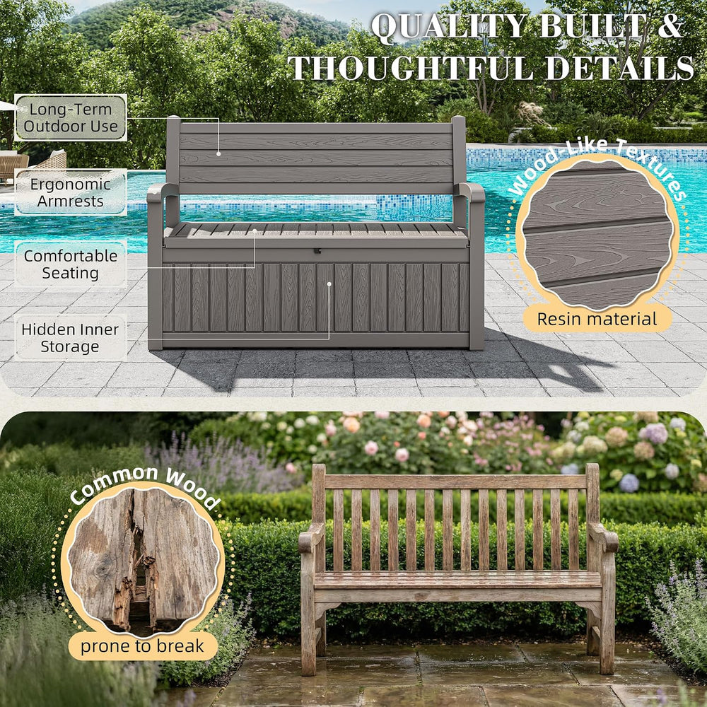 80 Gallon Outdoor Storage Bench Waterproof, Storage Outdoor Porch Bench Doubl...