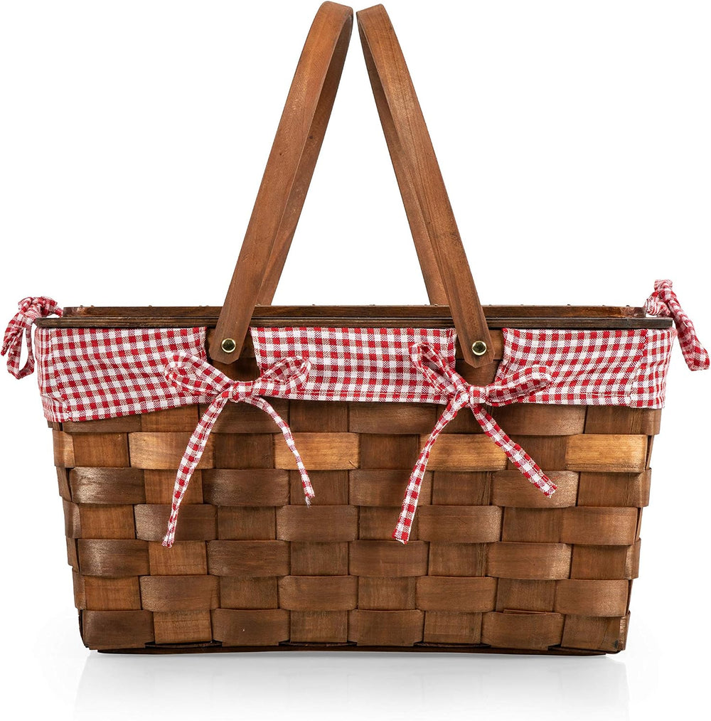 PICNIC TIME Kansas Handwoven Wood Picnic Basket, Sturdy Woven Wicker Basket w...