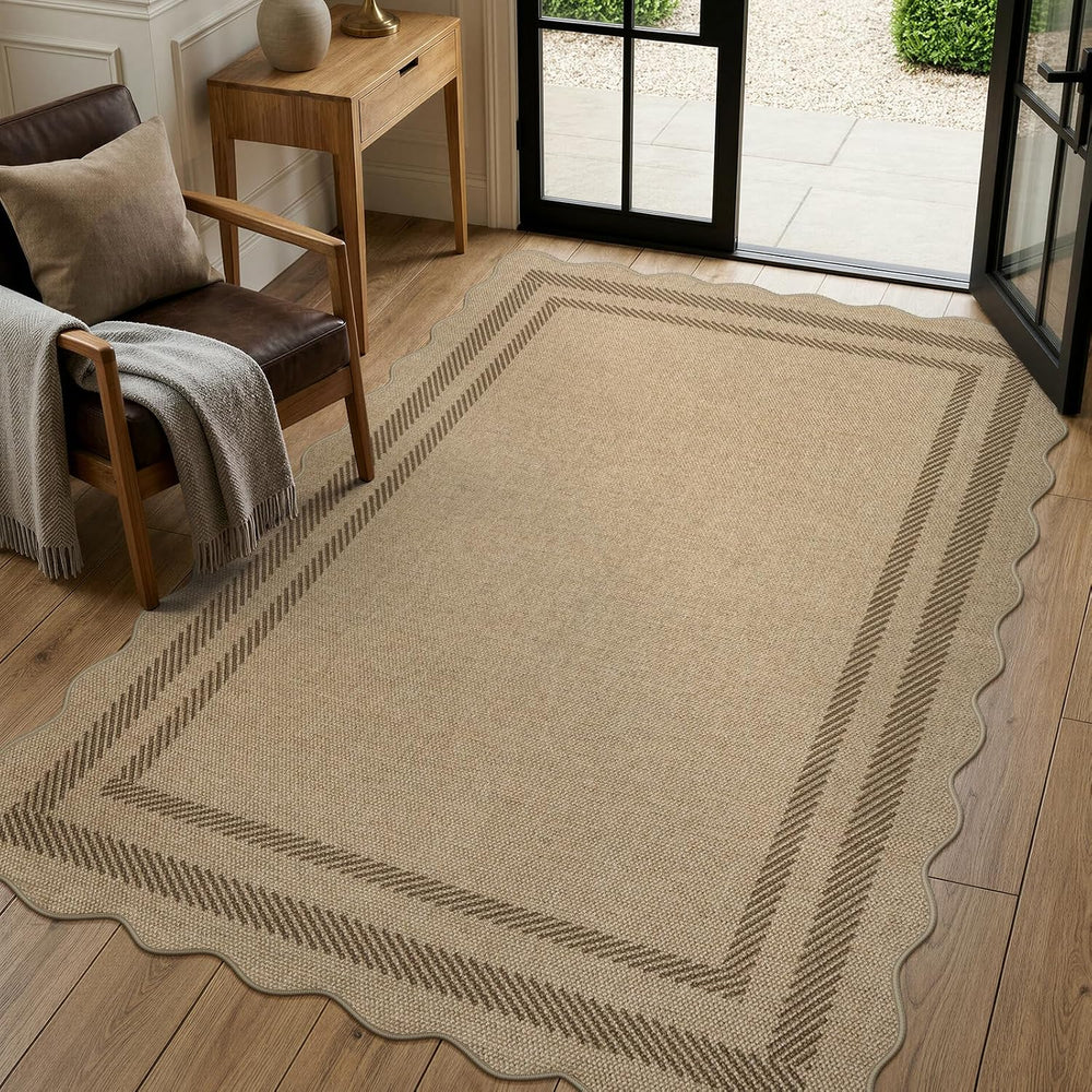 LIVEBOX Scalloped Easy Jute 4x6 Outdoor Rug, Washable Non Slip Geometric Area...