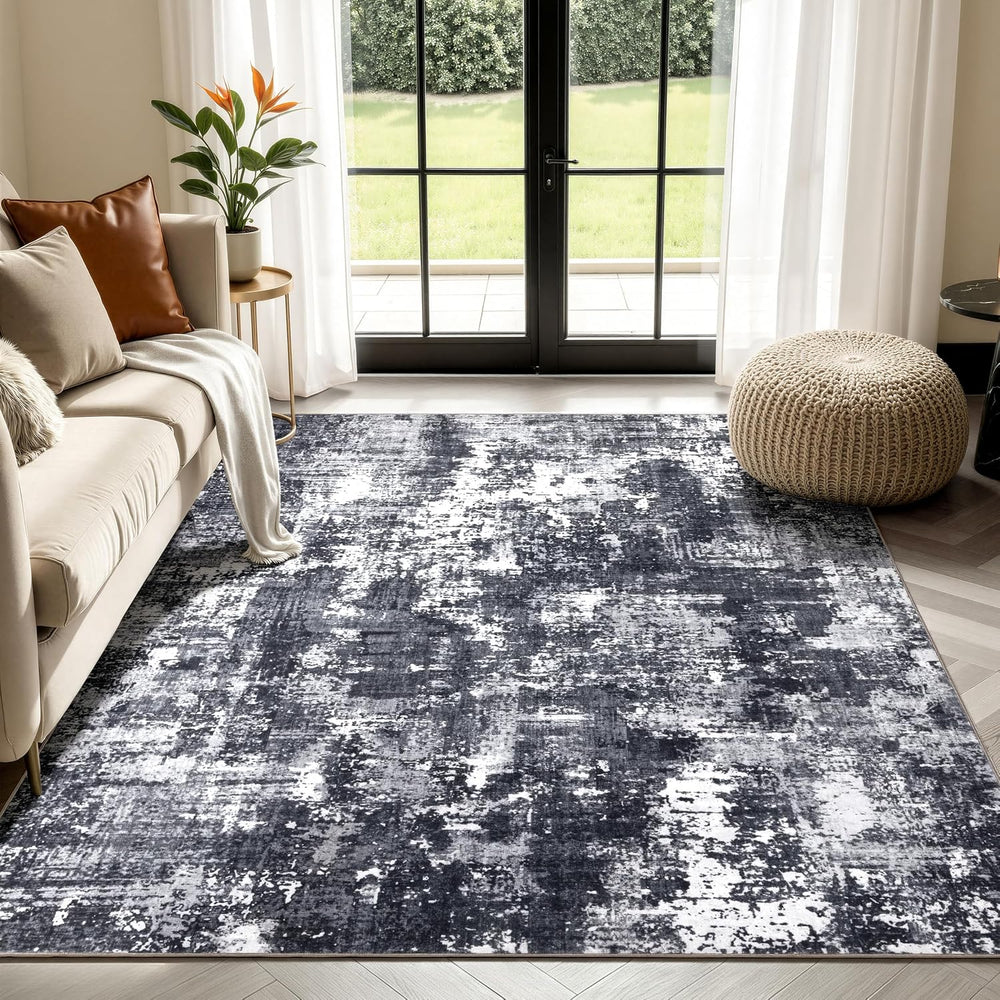 Sasttie 6x9 Washable Area Rug, Modern Abstract Carpet, Black & White