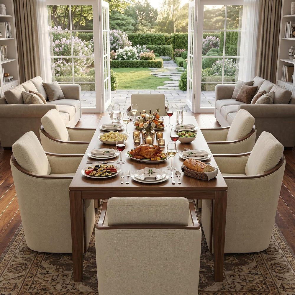 CHITA Upholstered Dining Chairs Set of 2 with Hidden Casters, Cream