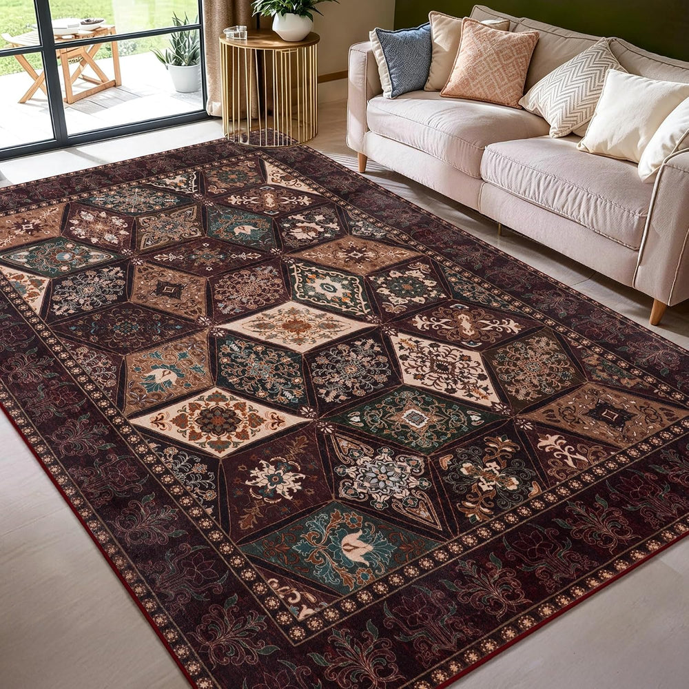 Moroccan Boho Floral Geometric Patchwork Washable 5x8 Large Area Rug