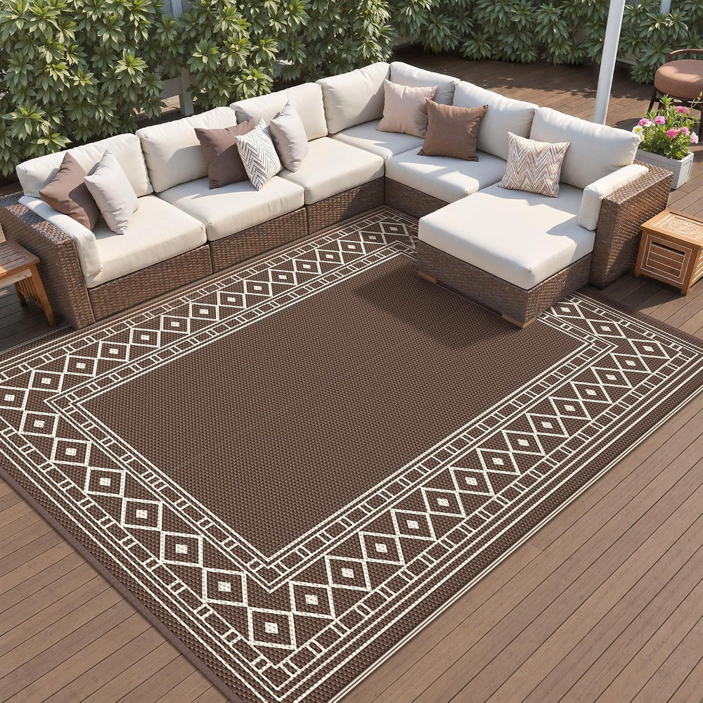 GENIMO Outdoor Rug, Waterproof Plastic Rugs for Patio, 9'x12' Coffee ...