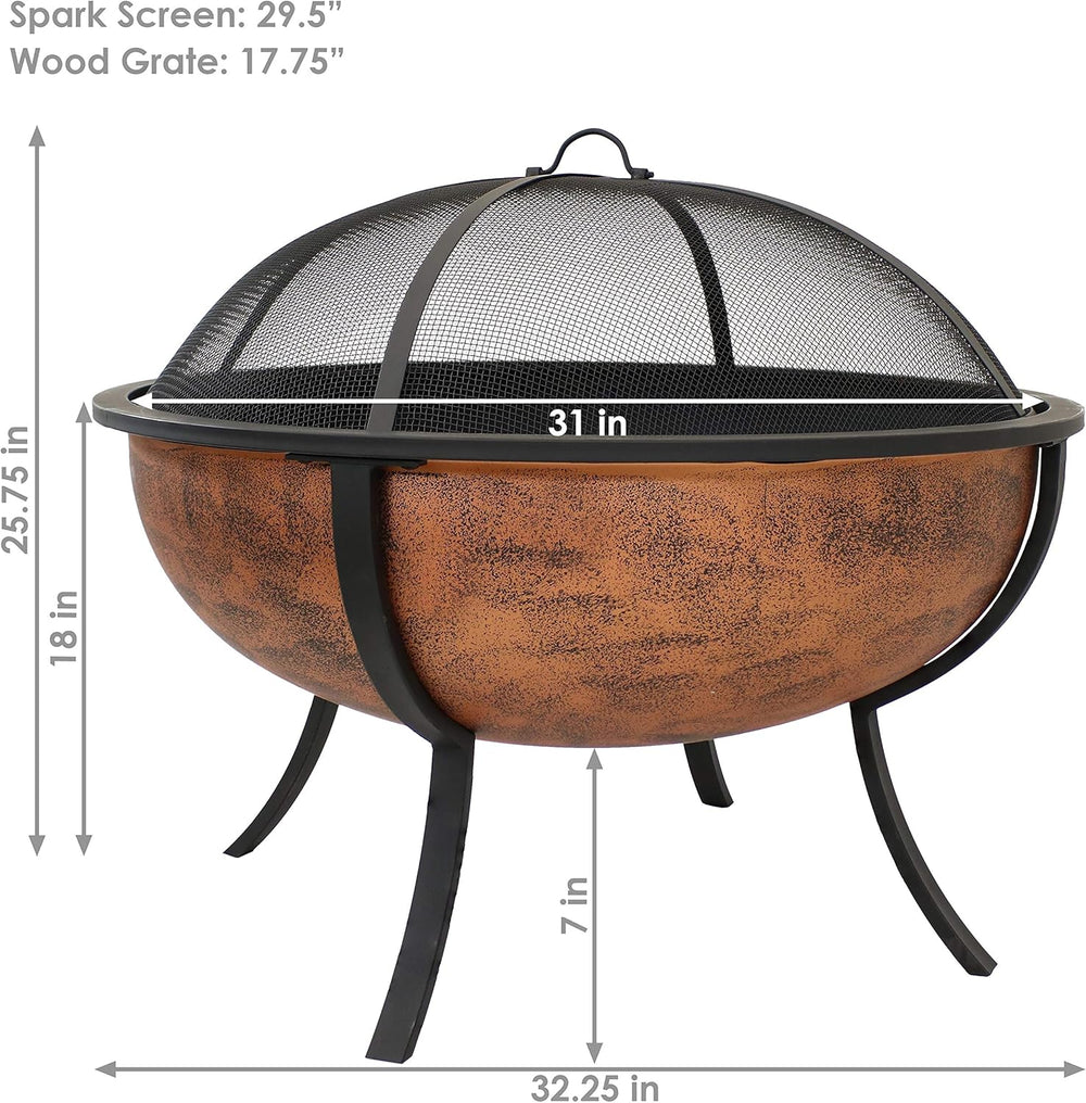 Sunnydaze Round Steel Outdoor Wood-Burning Fire Pit, 32", Copper