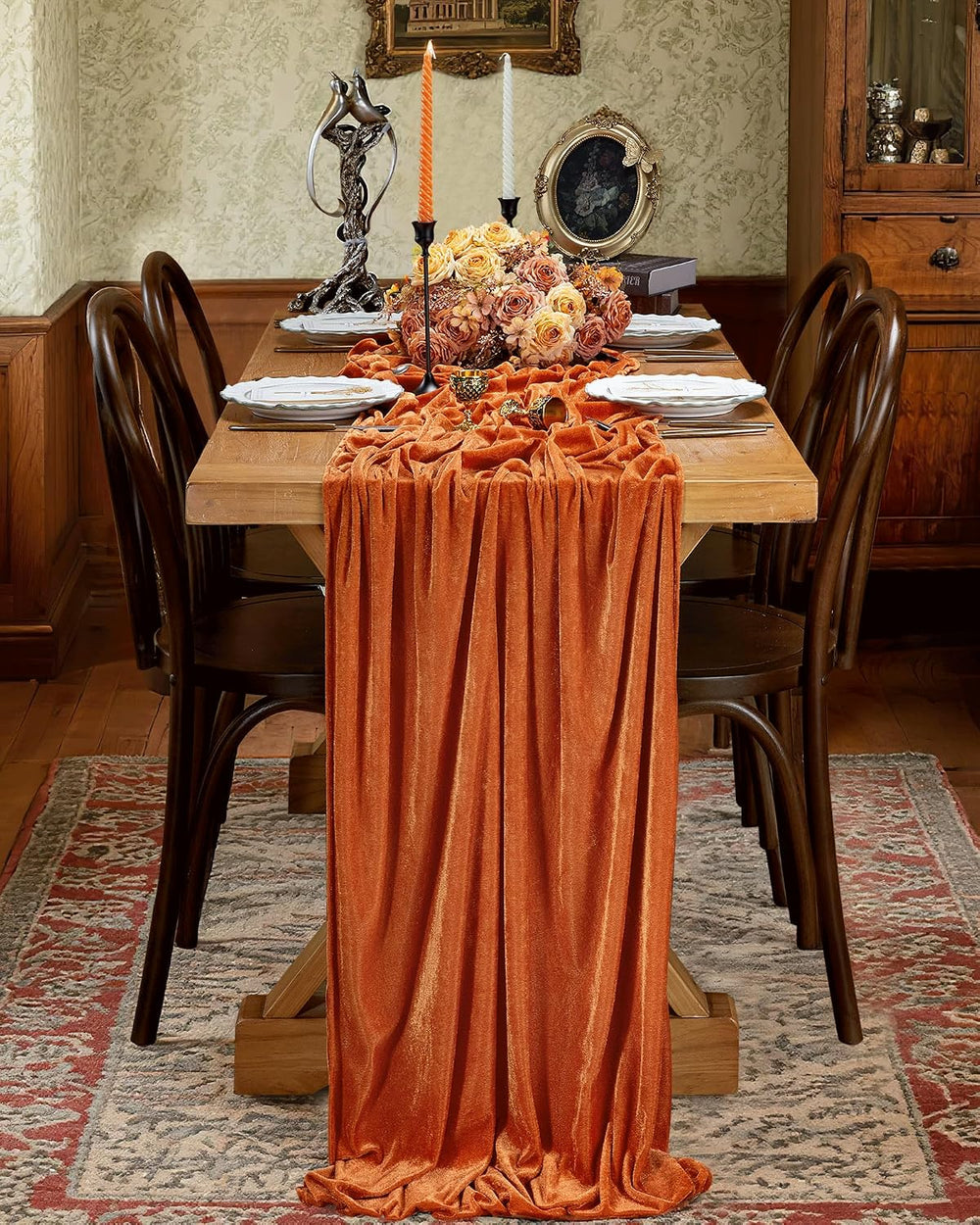 Orange Velvet Table Runner 29 x 120 Inches Fall Halloween Runners