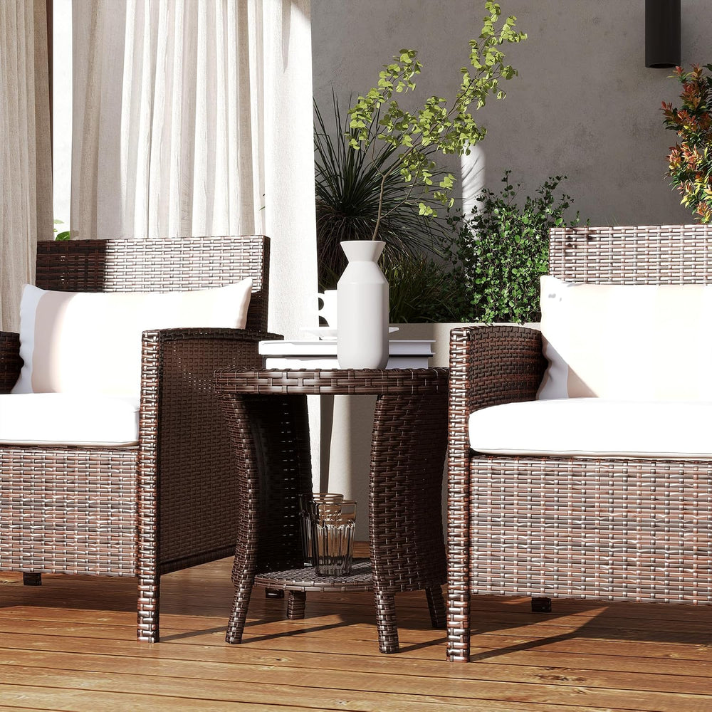 Outsunny 18" Outdoor Wicker Coffee Table 2-Tier Side Table Mixed Brown