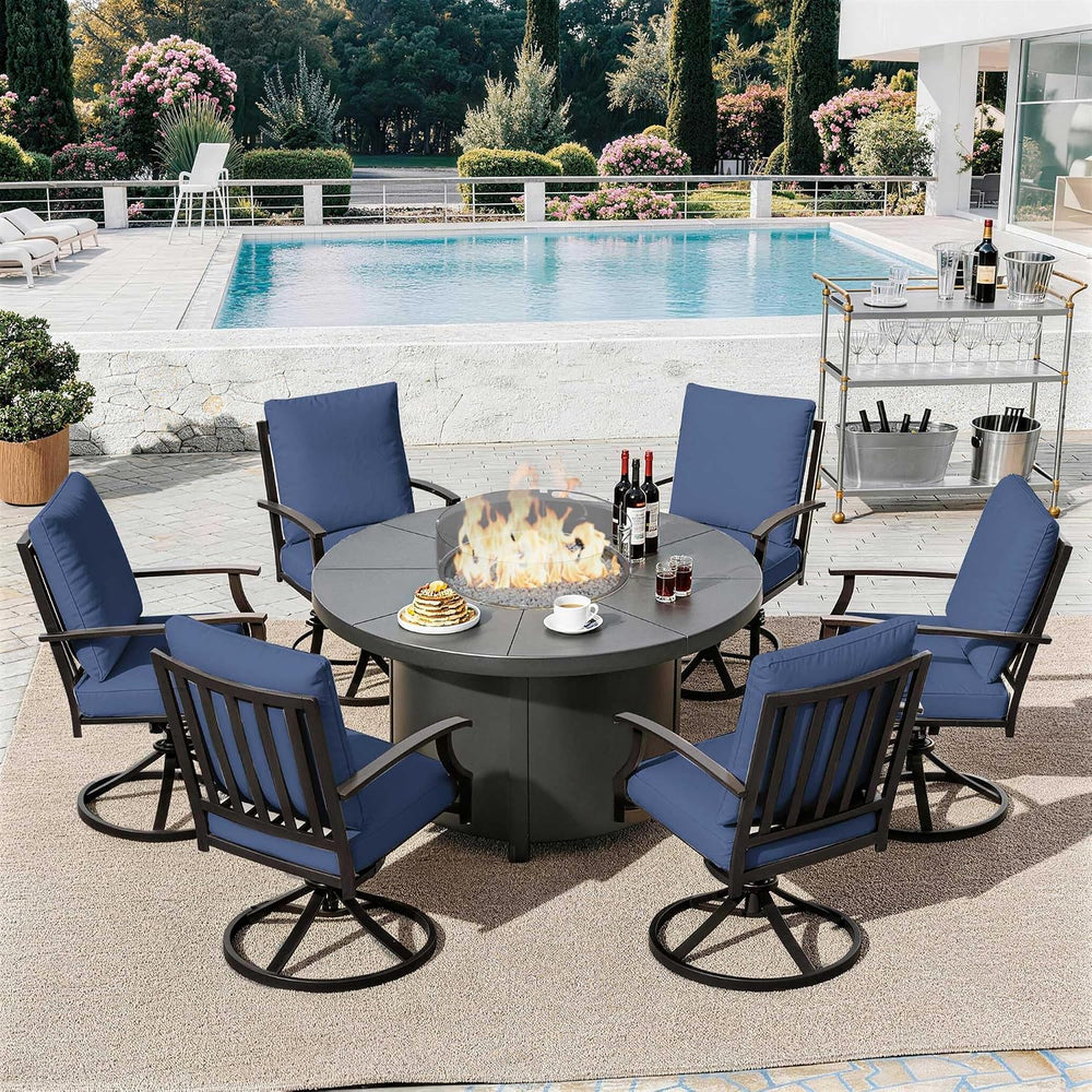 7 Piece Metal Outdoor Patio Furniture Set with 48"/55000 BTU Round Fire ...