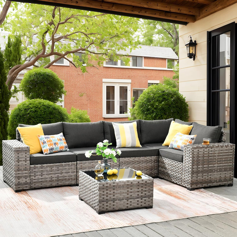ovios 6 Pieces Patio Furniture Set, Outdoor Wicker Sectional Sofa with Coffee...