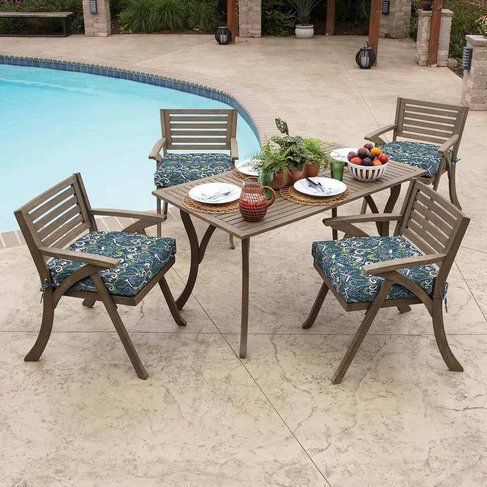Arden Outdoor Seat Pad Chair Cushion, 21x21, Blue Damask
