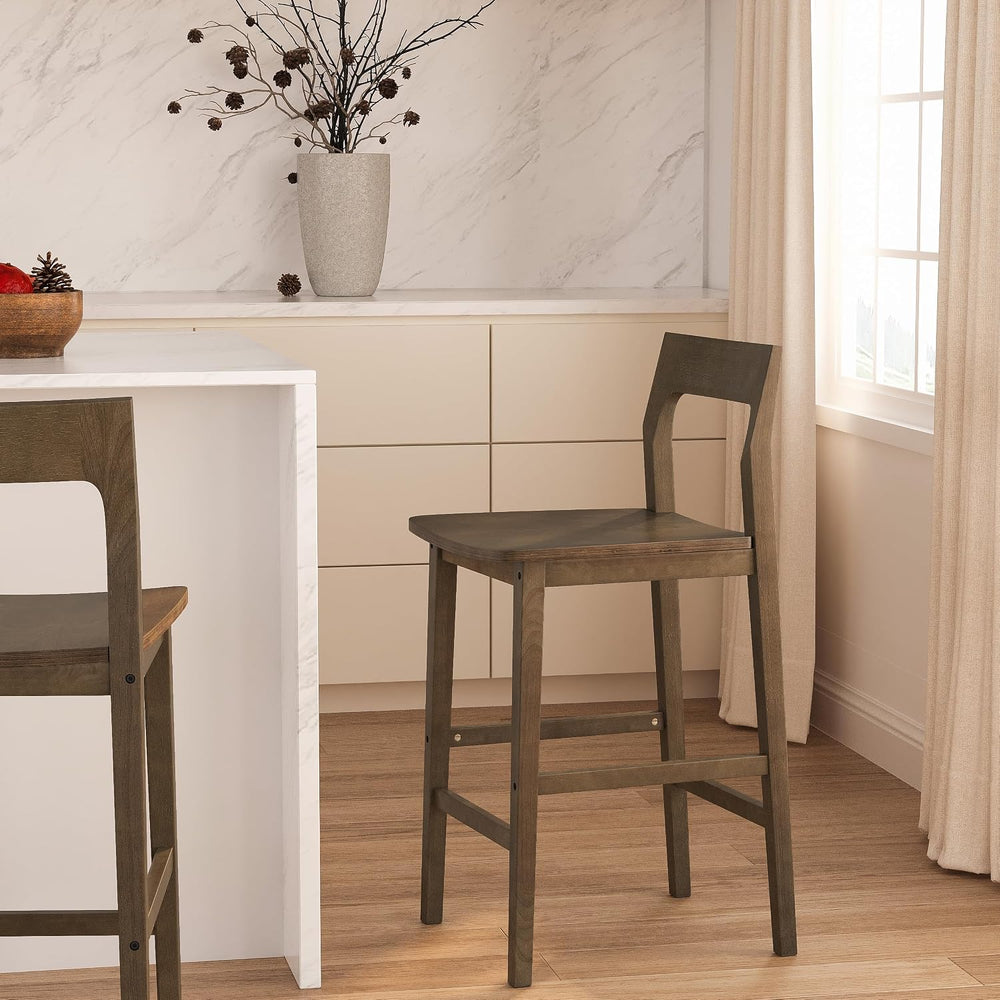 Wood Barstools Set of 4, Counter Height Bar Stools Armless Farmhouse Wooden B...