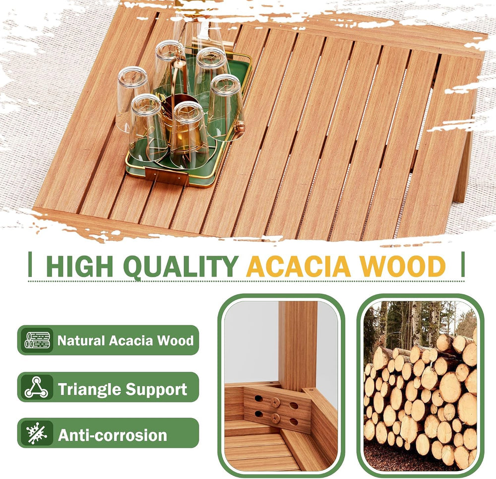 Devoko 4 Pcs Acacia Wood Small Patio Sectional Coach Sofa 54'' L x 54...