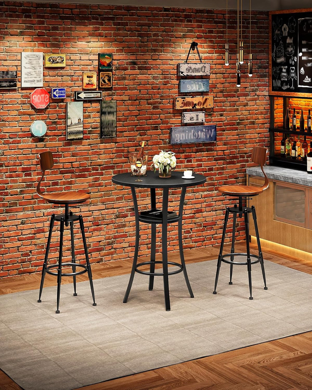 CHOEZON Round Bar Table, 2-Tier High Top & Counter Height Dining Table, S...