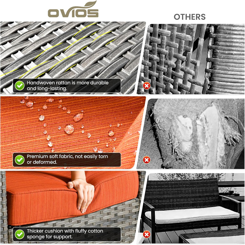 ovios Patio Furniture Set, 5 Pieces Outdoor Wicker Sofa Couch with Chairs, Ot...