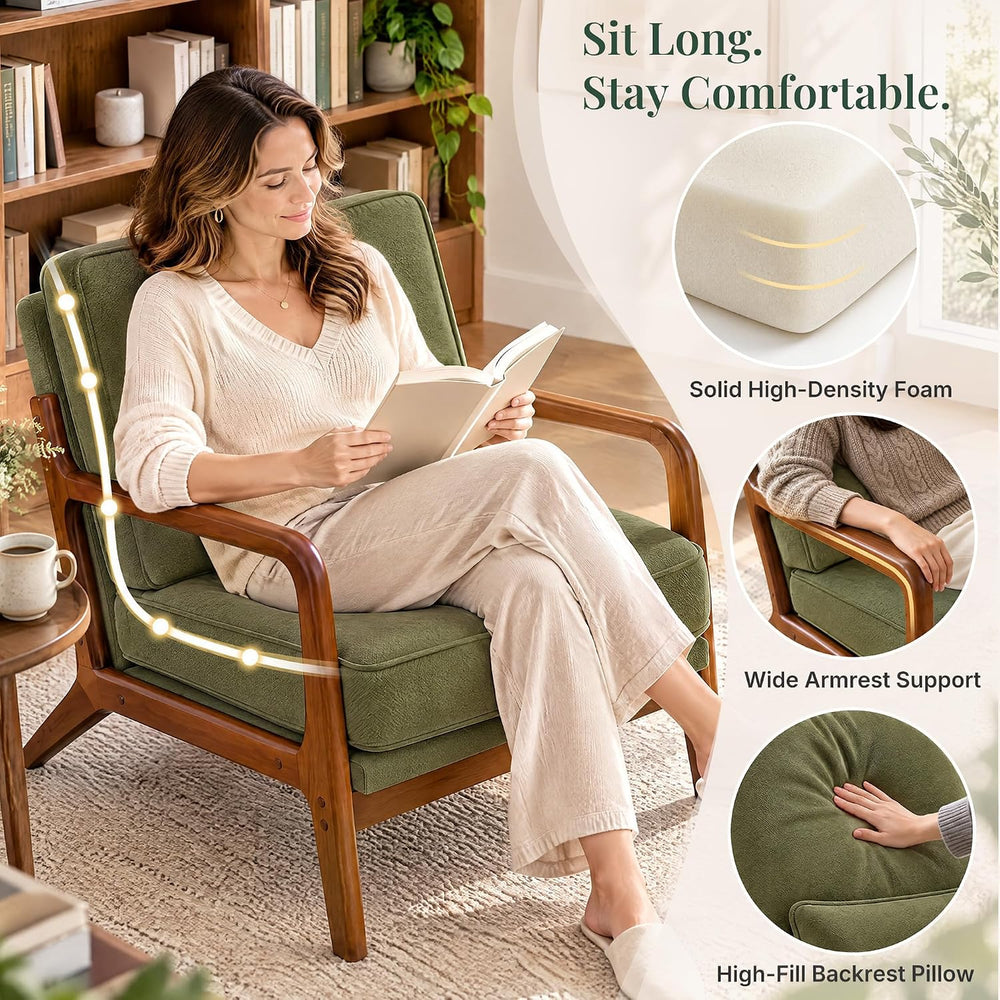 Mid Century Modern Accent Chair, Upholstered Lounge Chair,Green