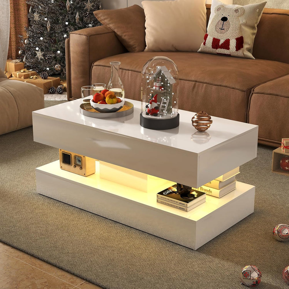 Verano Garden Modern High Gloss LED Coffee Table, 2-Tier Center Table