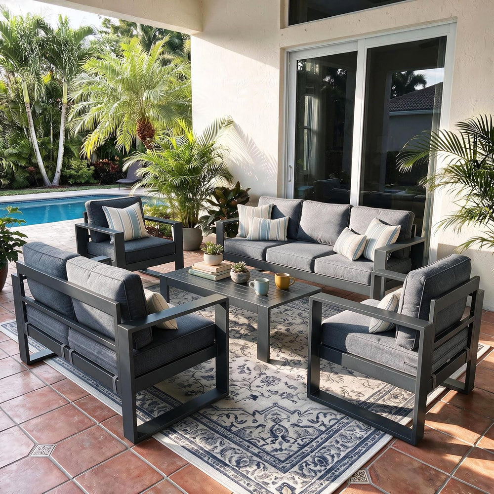 LayinSun 5 Pieces Aluminum Outdoor Patio Furniture Set, Metal Modern Conversa...