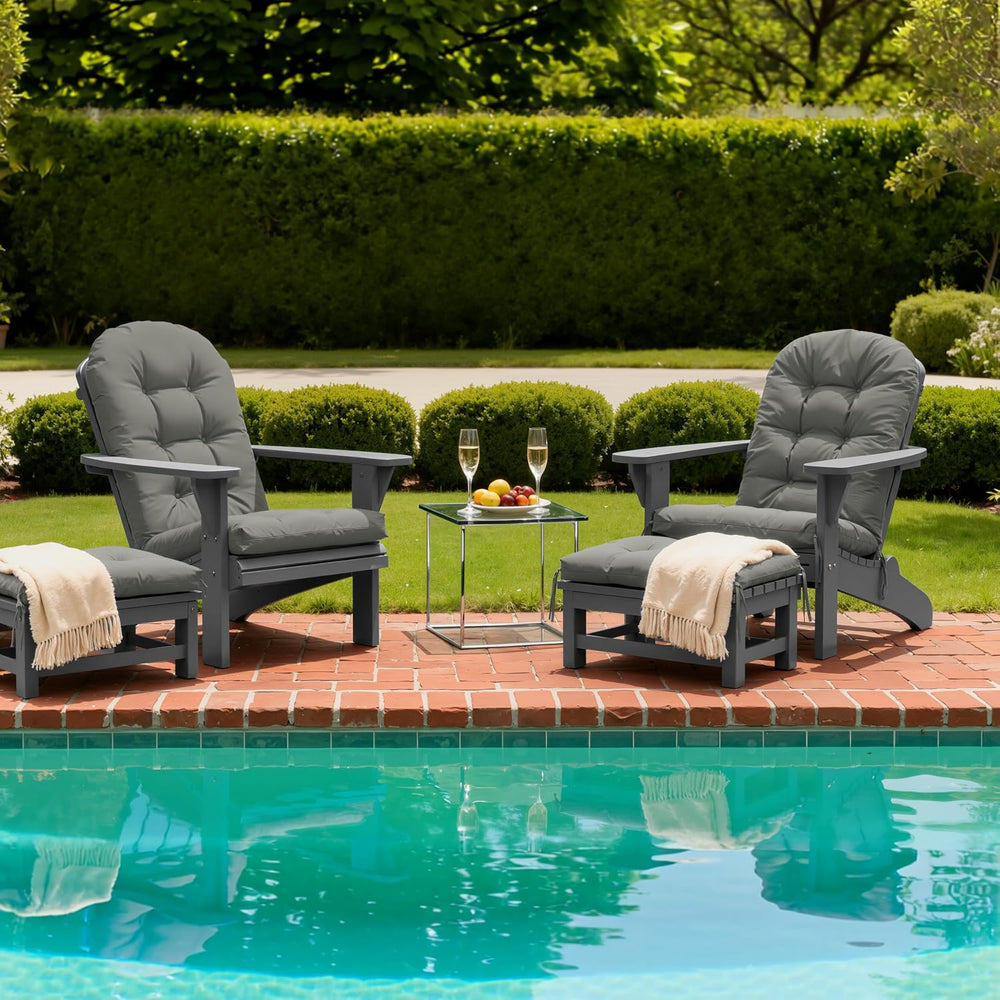 Adirondack Chair Cushion with Ottoman, Folding Adjustable Adirondack Seat Cus...