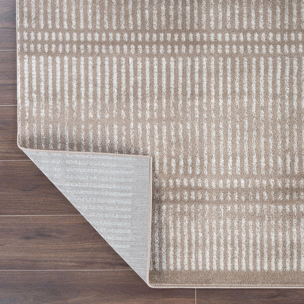 Rugshop Contemporary Stripe Lines High Traffic Area Rug Beige 5' x 7'