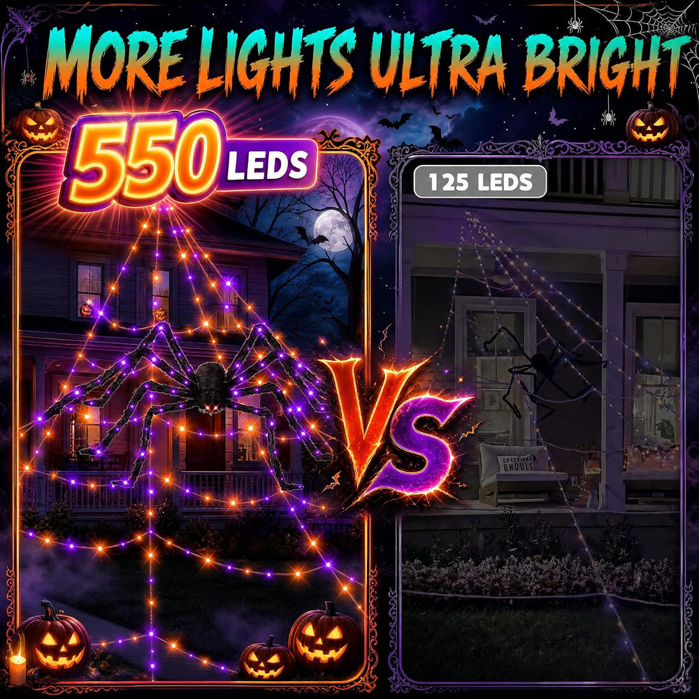 Halloween Decorations Outdoor Spider Web Lights - 550 LEDs Purple and Orange ...