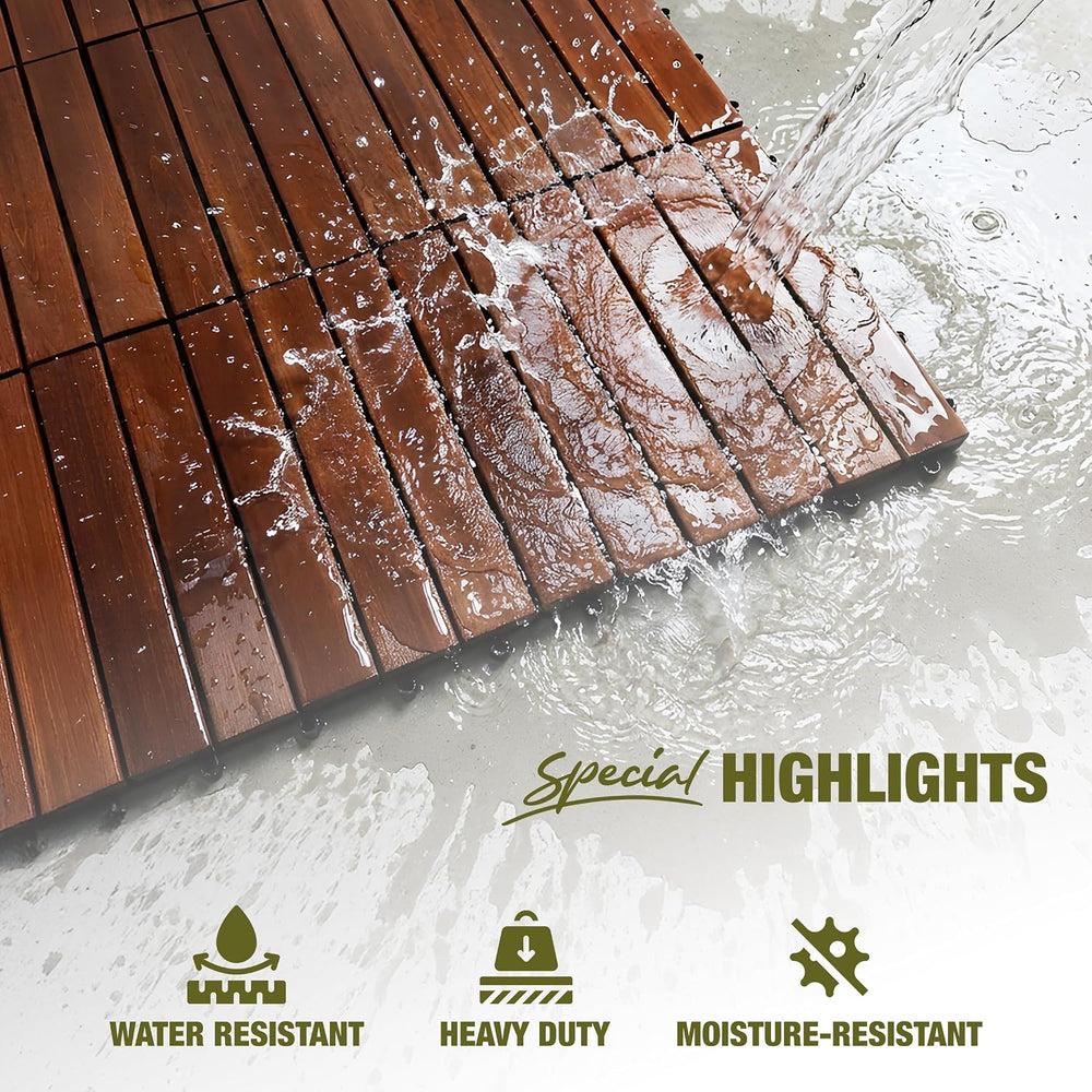 Acacia Wood Interlocking Deck Tiles, Patio & Backyard Tile, 12 in, 9 PCS