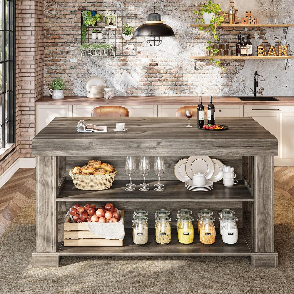 Tribesigns Rectangular Bar Table, High Top Pub Table with 3 Shelves