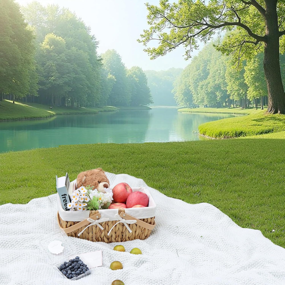 GYASVWU Water Hyacinth Picnic Baskets, Wicker Picnic Basket with Handle, Wick...