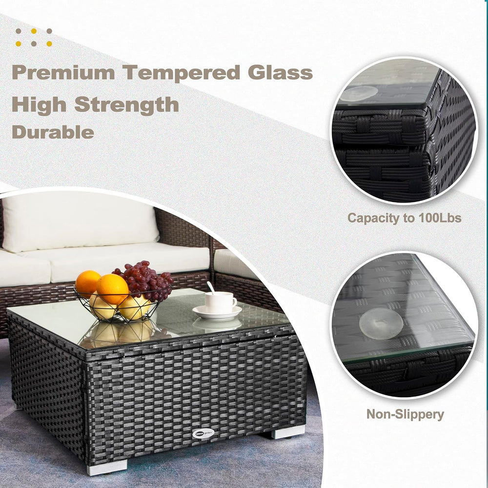 DIMAR GARDEN Outdoor Coffee Table Wicker Patio Side Table with Glass Top,25.2...