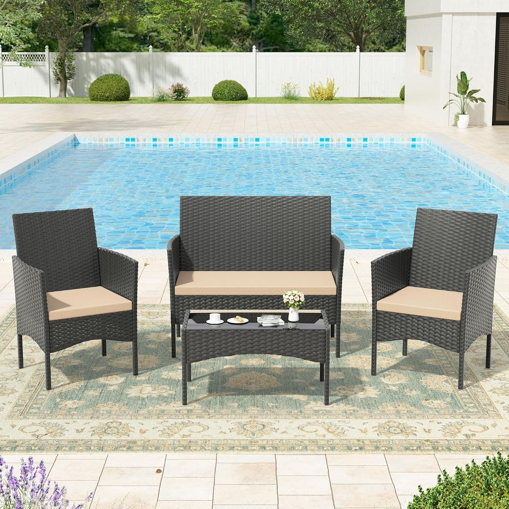 Kullavik 4 Piece Outdoor Patio Furniture Set, PE Wicker Rattan Chairs
