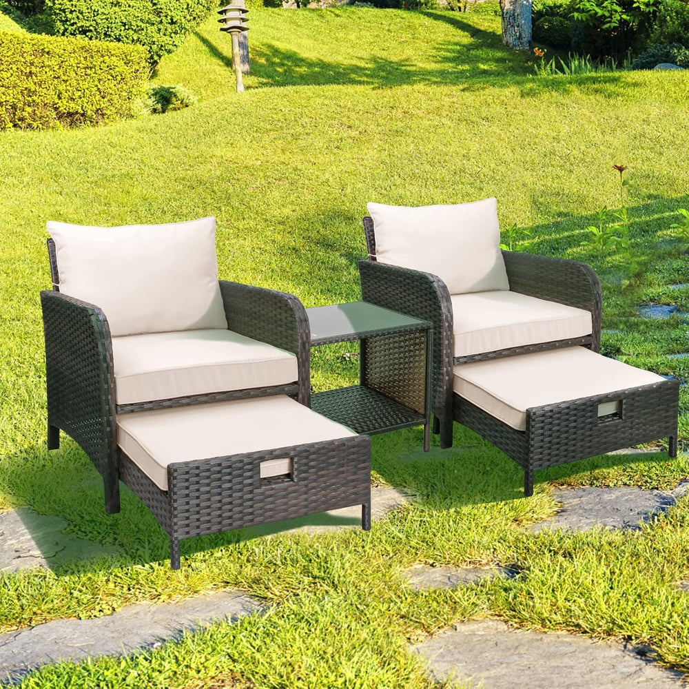 LEVELEVE Balcony Furniture 5 Piece Patio Conversation Set, PE Wicker Rattan O...
