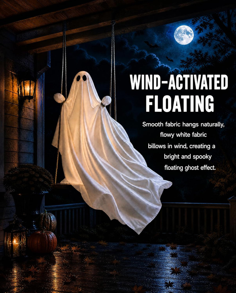Halloween Decorations Outdoor 4FT Large Hanging Swing Ghost with LED Light