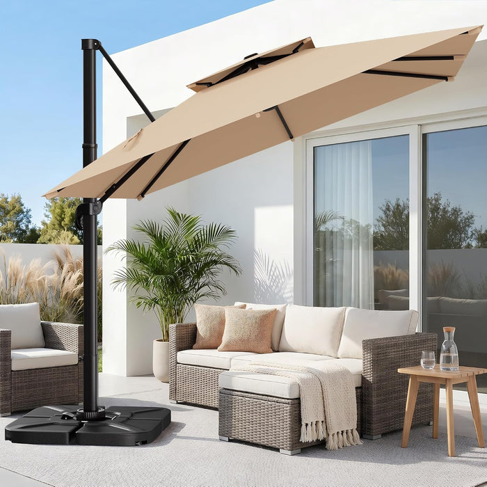AreShark 11×11 FT Double-Top Cantilever Patio Umbrella, Beige