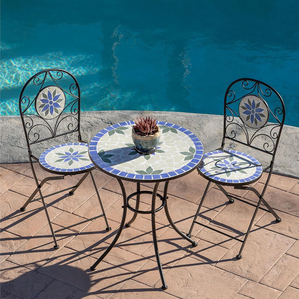 Alpine Corporation Blue and Beige Mosaic Bistro Set, 3-Piece