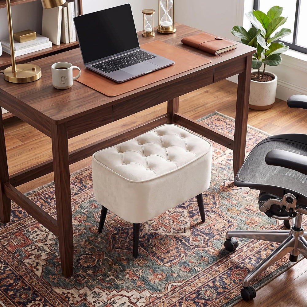 BIRDROCK HOME Tufted Curve Ottoman Velvet Foot Stool - Modern Upholstered Pad...