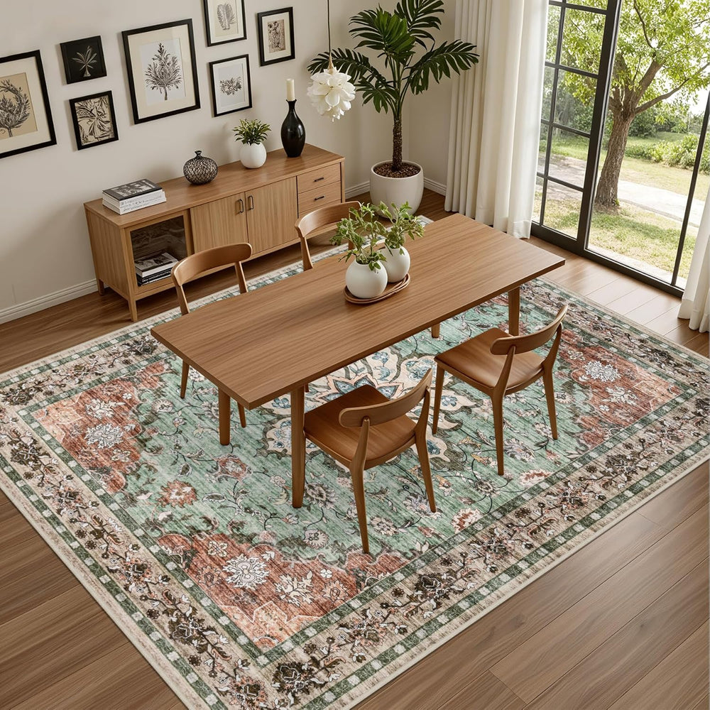 5x7 Area Rugs Living Room: Washable Rug for Bedroom Brown Green