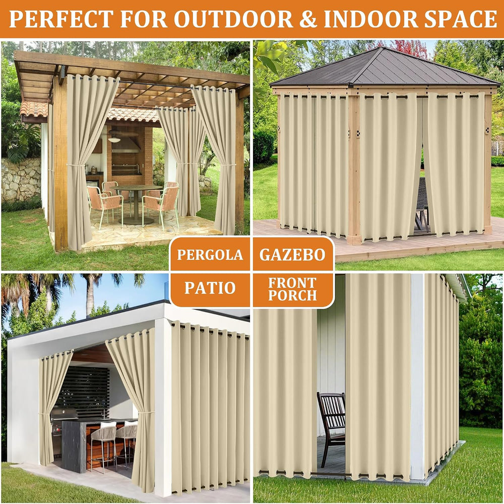 Arfntevss Outdoor Curtains for Patio Waterproof 2 Panels Blackout Curtains 84...