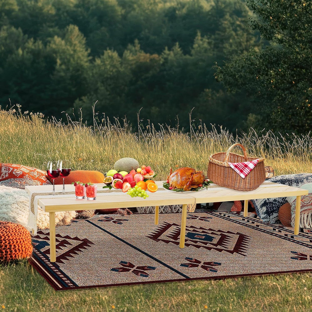 Folding Picnic Table with Table Runner, Portable Boho Low Picnic Table for In...