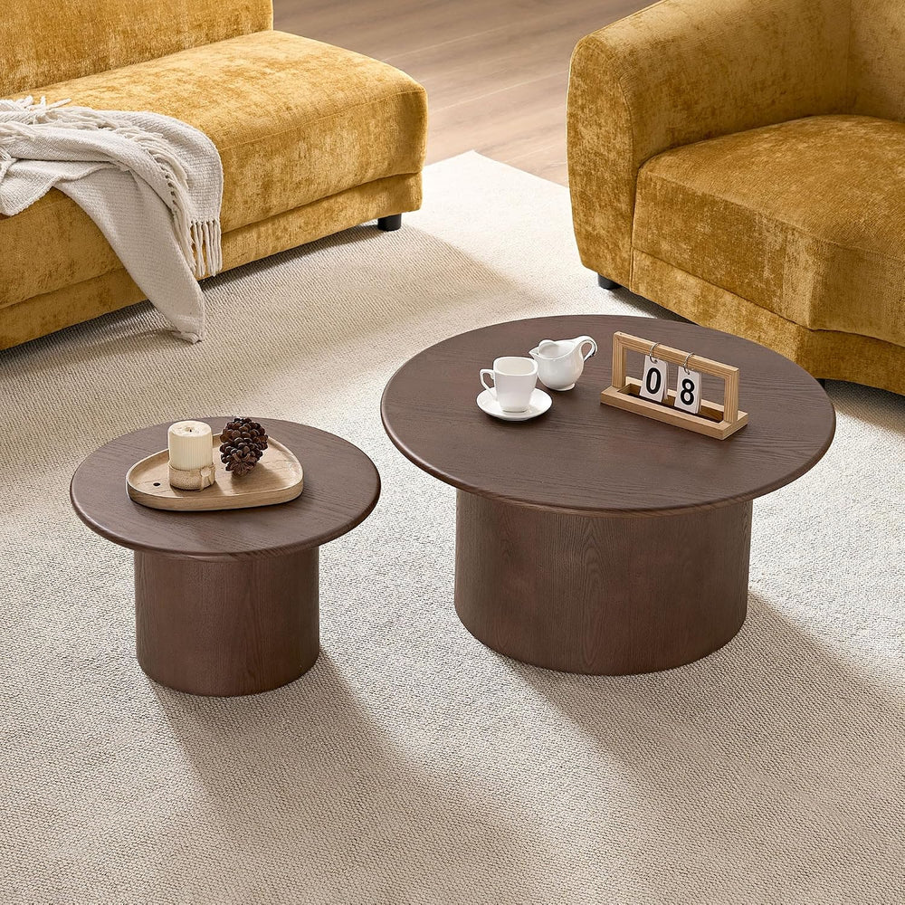 Round Nesting Coffee Table Set of 2, Mid Century Modern Wood Coffee Tables Φ ...