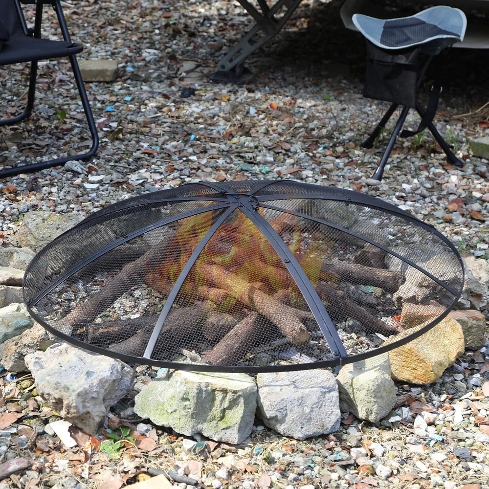 Fire Pit Spark Screen 40 Inch Cover Round, Heavy Duty Collapsible Outdoor Fir...