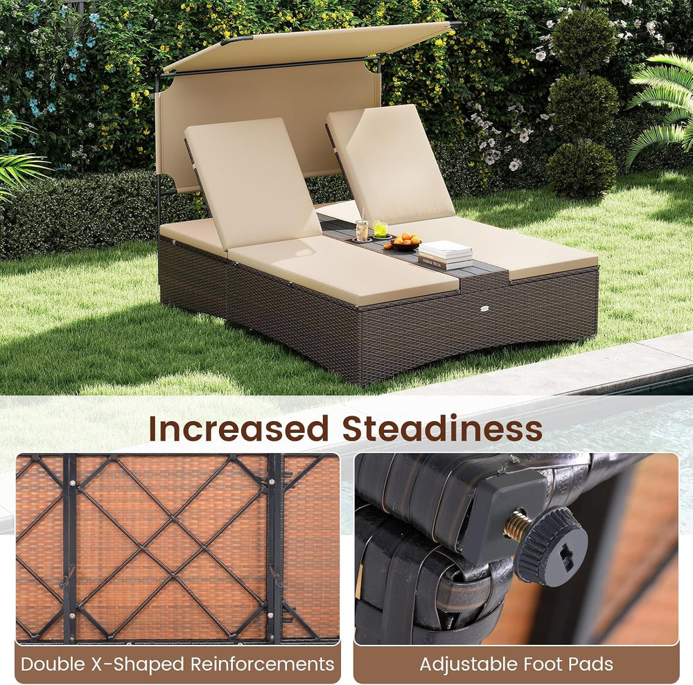 Tangkula Outdoor Rattan Daybed with Canopy & 4-Level Adjustable Backrests...