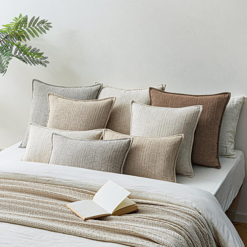 a moment Linen Pillow Covers Set of 2,Boho Farmhouse Throw Pillowcases Neutra...