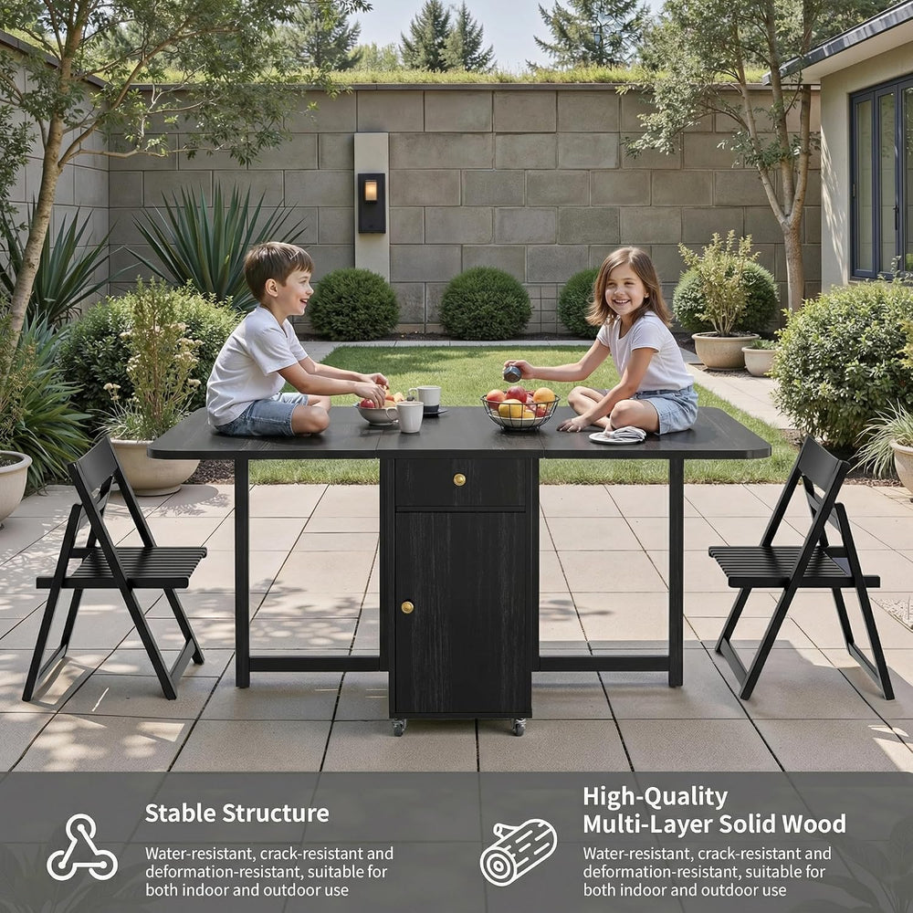 Folding Dining Table and Chairs - 59" Fully Assembled Drop Leaf Table 4-...